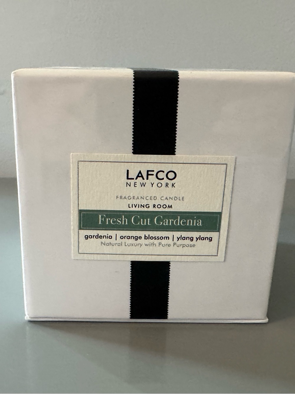 LAFCO Fresh Cut Gardenia Candle - White with Black Ribbon and Green Label